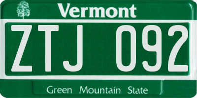 VT license plate ZTJ092
