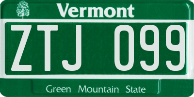 VT license plate ZTJ099