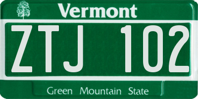 VT license plate ZTJ102