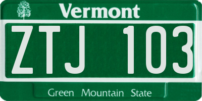 VT license plate ZTJ103