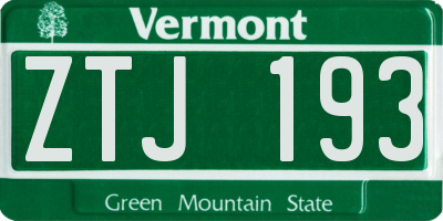 VT license plate ZTJ193