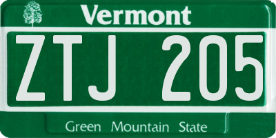 VT license plate ZTJ205
