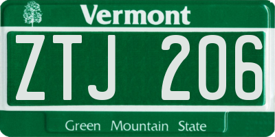 VT license plate ZTJ206