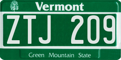 VT license plate ZTJ209