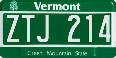 VT license plate ZTJ214