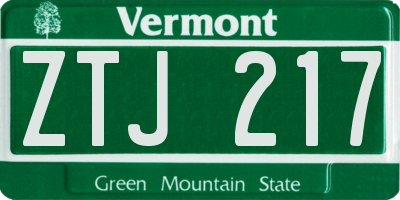 VT license plate ZTJ217