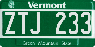 VT license plate ZTJ233