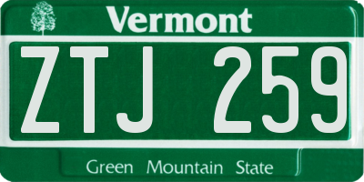 VT license plate ZTJ259