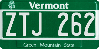 VT license plate ZTJ262