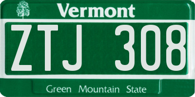 VT license plate ZTJ308