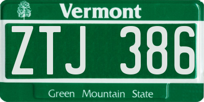 VT license plate ZTJ386
