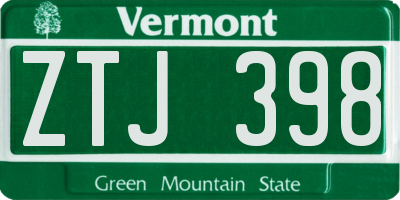 VT license plate ZTJ398