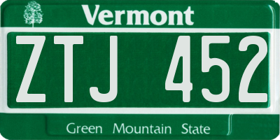 VT license plate ZTJ452