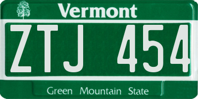 VT license plate ZTJ454