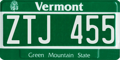 VT license plate ZTJ455