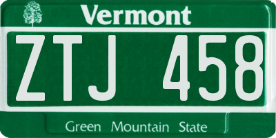 VT license plate ZTJ458