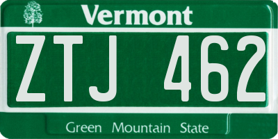 VT license plate ZTJ462