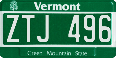 VT license plate ZTJ496