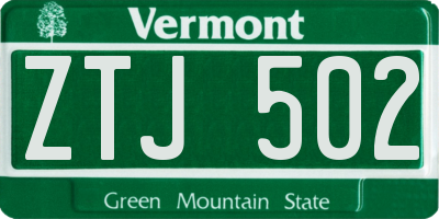 VT license plate ZTJ502