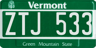 VT license plate ZTJ533