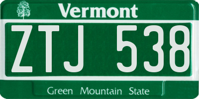 VT license plate ZTJ538