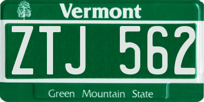 VT license plate ZTJ562