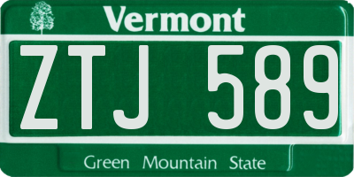 VT license plate ZTJ589
