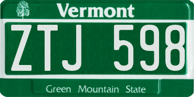 VT license plate ZTJ598