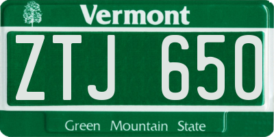 VT license plate ZTJ650