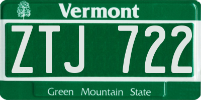VT license plate ZTJ722