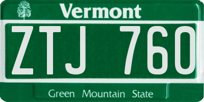 VT license plate ZTJ760