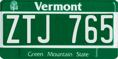 VT license plate ZTJ765