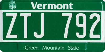 VT license plate ZTJ792