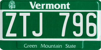 VT license plate ZTJ796