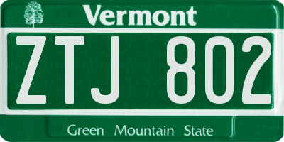 VT license plate ZTJ802