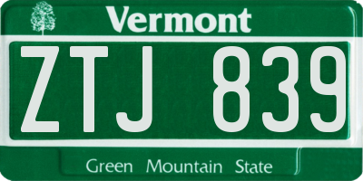 VT license plate ZTJ839