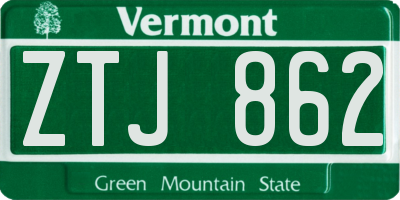 VT license plate ZTJ862