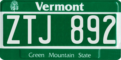 VT license plate ZTJ892