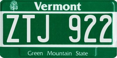 VT license plate ZTJ922