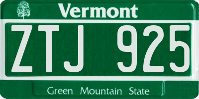 VT license plate ZTJ925