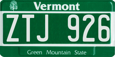 VT license plate ZTJ926
