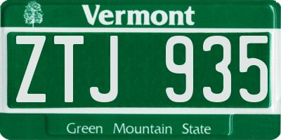 VT license plate ZTJ935