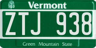 VT license plate ZTJ938