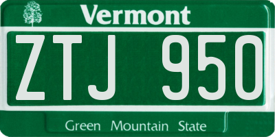 VT license plate ZTJ950