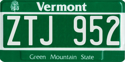 VT license plate ZTJ952
