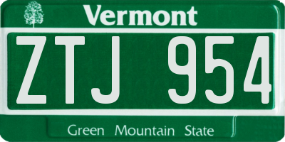 VT license plate ZTJ954