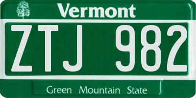 VT license plate ZTJ982