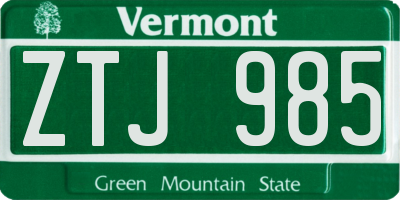 VT license plate ZTJ985