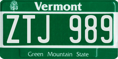 VT license plate ZTJ989
