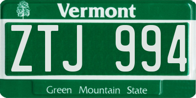 VT license plate ZTJ994